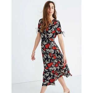 Madewell size 2 v neck short sleeve floral long dress red blue